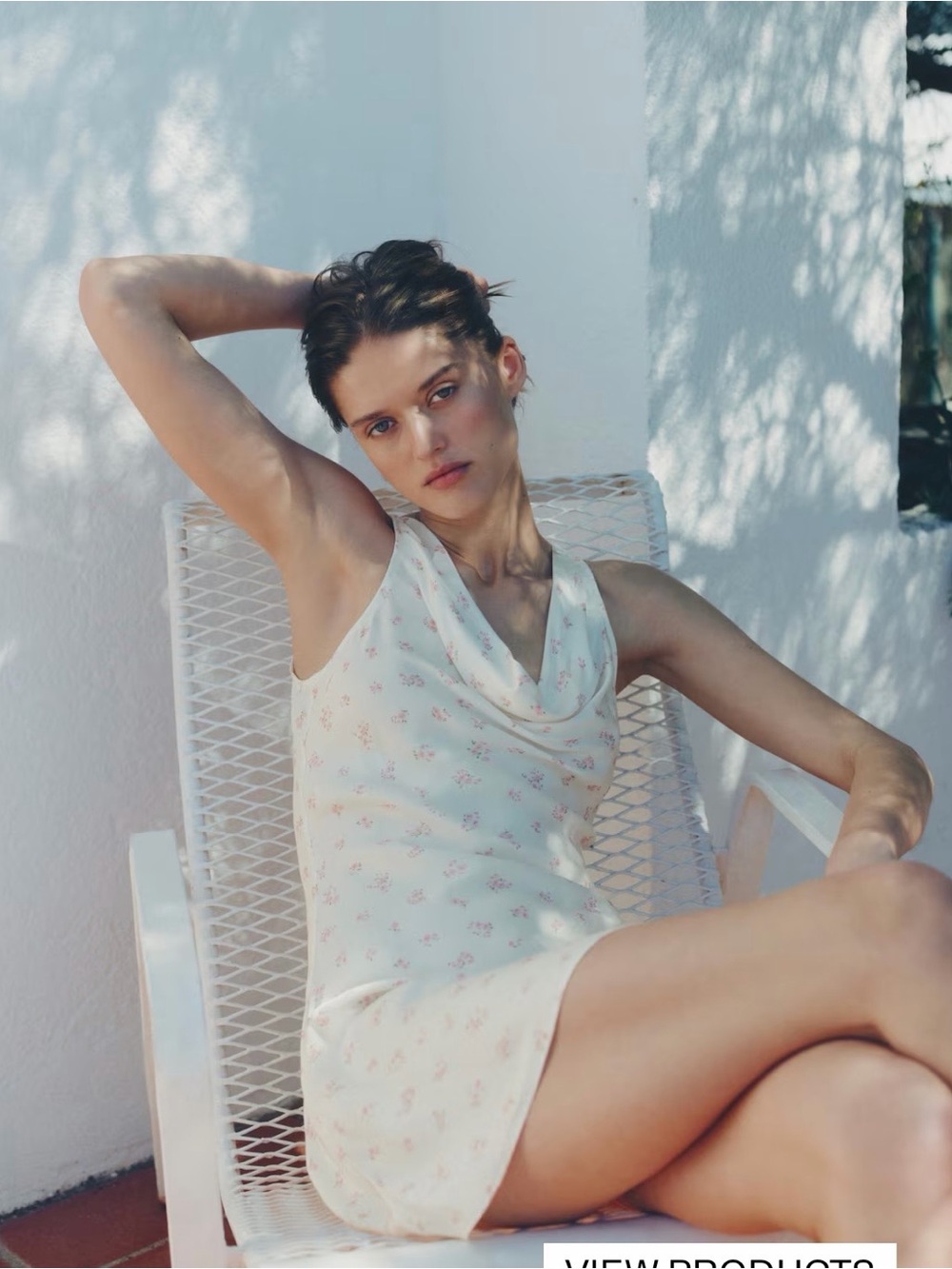H&M Cream Mini Dress with Pink Floral Print viscose/satin